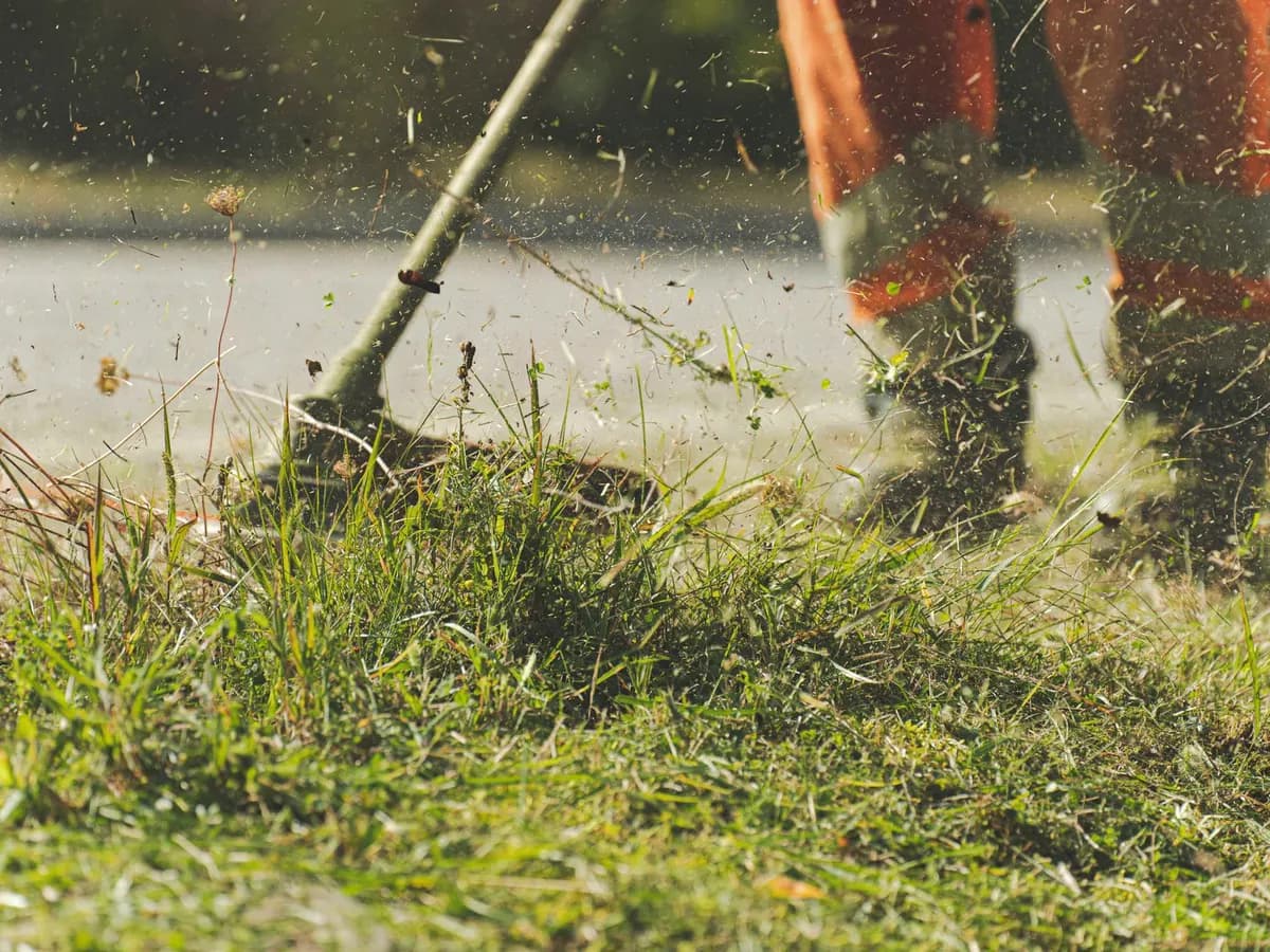 String trimmer tidying the edge of a lawn